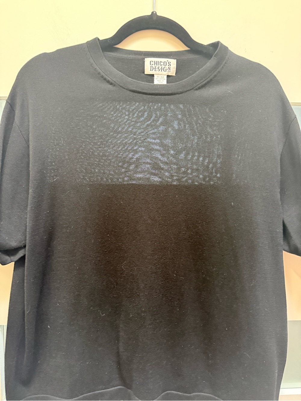 Chico's Black Silk-Cotton Short-Sleeve Crew Tee. Large.
